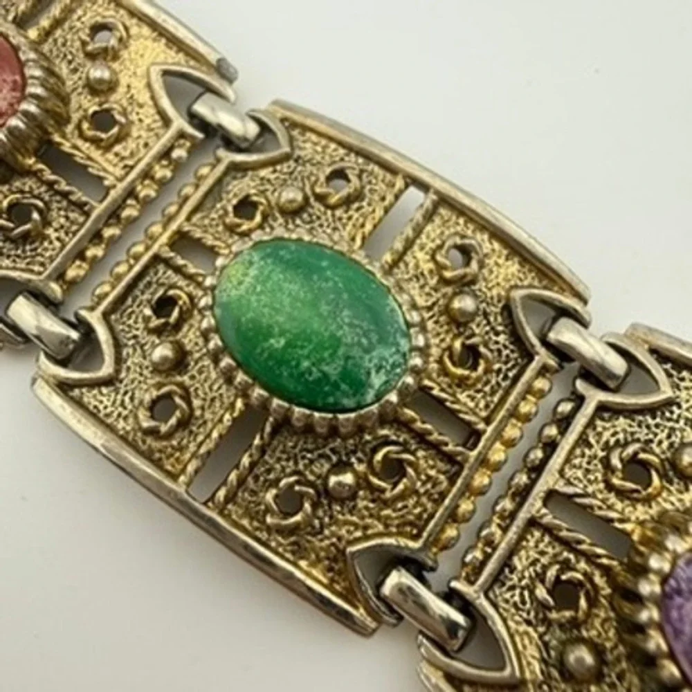 Sarah Coventry Granada Multi-Color Bracelet Faux Stone Panel Vintage Granada